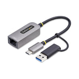 StarTech.com Adattatore da USB-C a Ethernet con dongle USB-A, 10/100/1000Mbps, adattatore di rete da USB 3.0 a Gigabit Ethernet, cavo collegato 6in/15cm, adattatore USB GbE