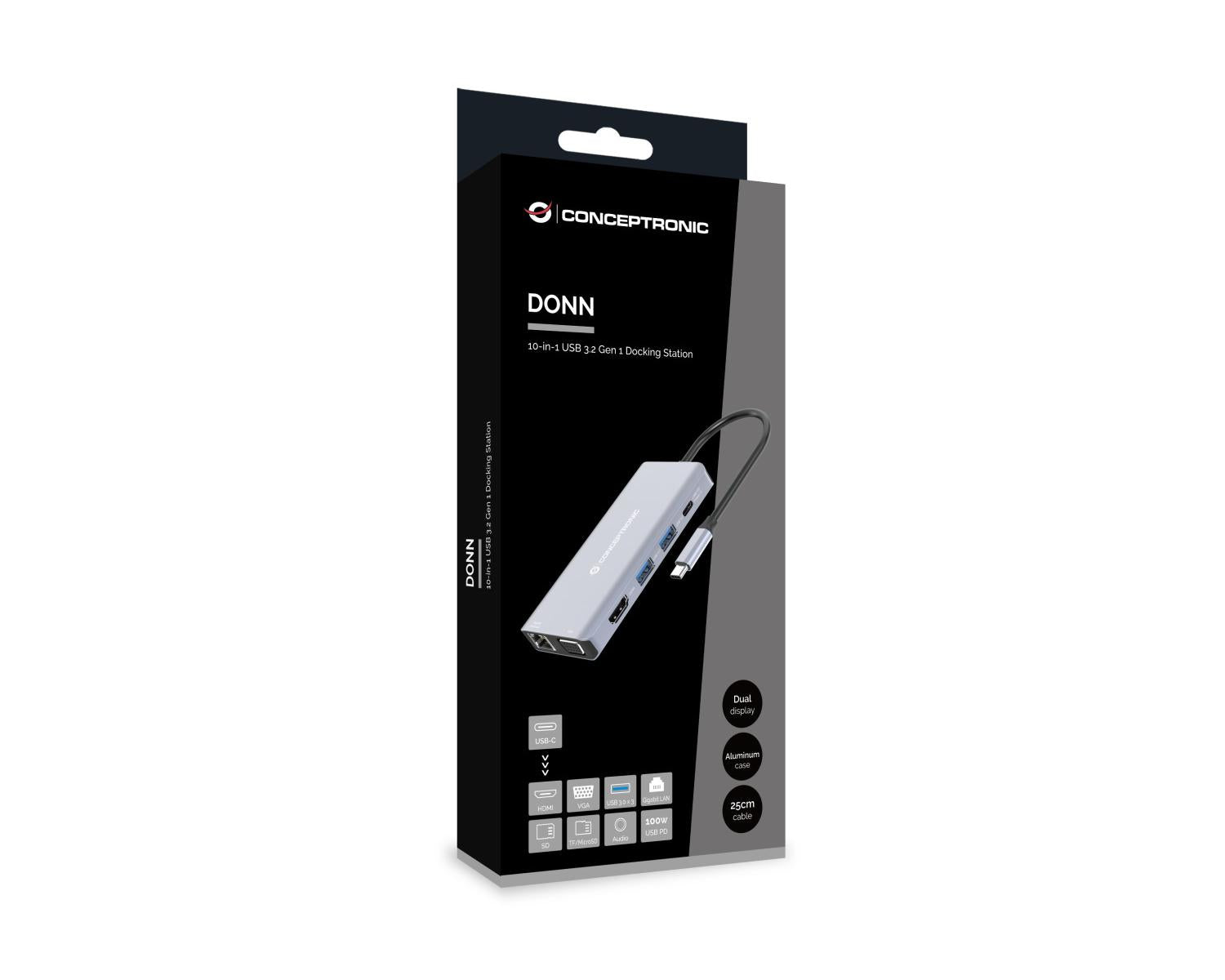 Conceptronic DONN20G Cablato USB 3.2 Gen 1 (3.1 Gen 1) Type-C Grigio