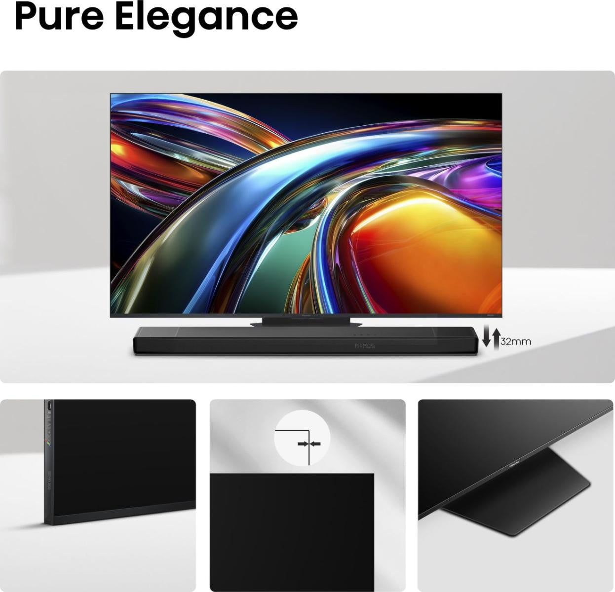 Hisense Smart TV RGB MiniLED 180Hz 75" 4K 75UR9S, Schermo Anti-Riflesso, 100 BT2020, Dolby Atmos 4.1.2 By Devialet, Dolby Vision IQ, VIDAA OS, USB-C, Native 180Hz Game Mode, Wifi 6E, BT, lativù 4K