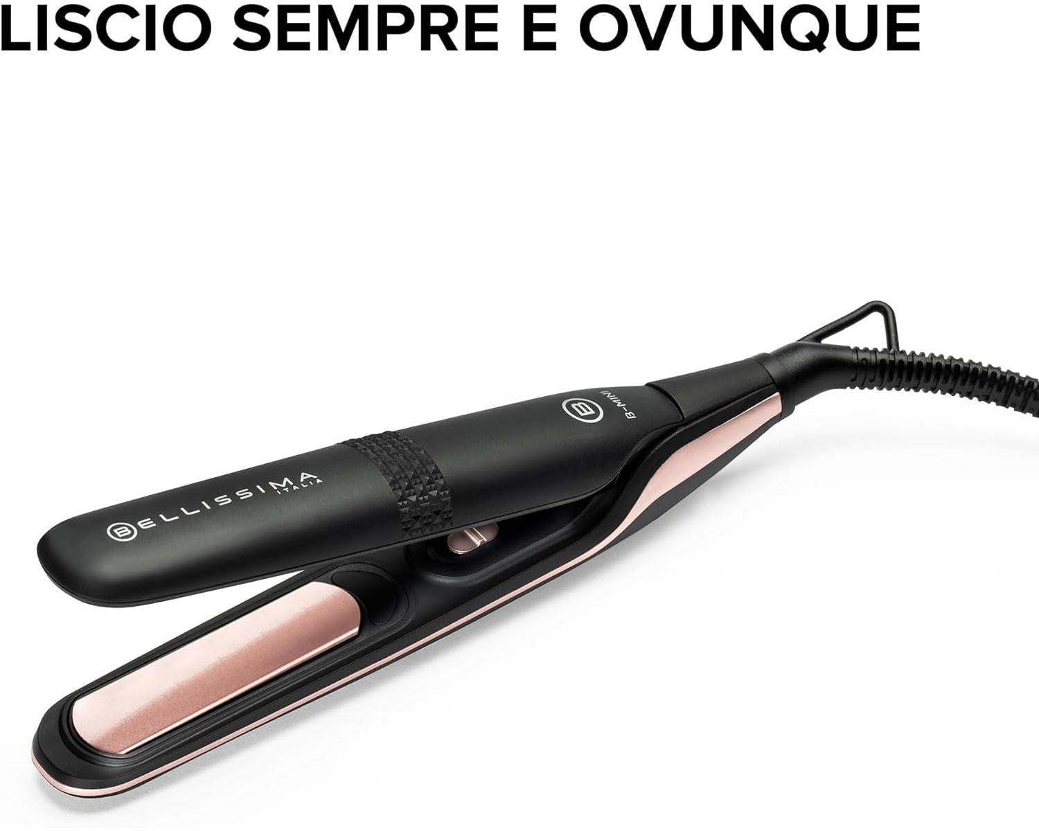 Imetec Bellissima B-Mini Piastra per Capelli Mini da Borsa e da Viaggio Rivestimento in Ceramica Multivoltaggio Automatico Nero Rosa