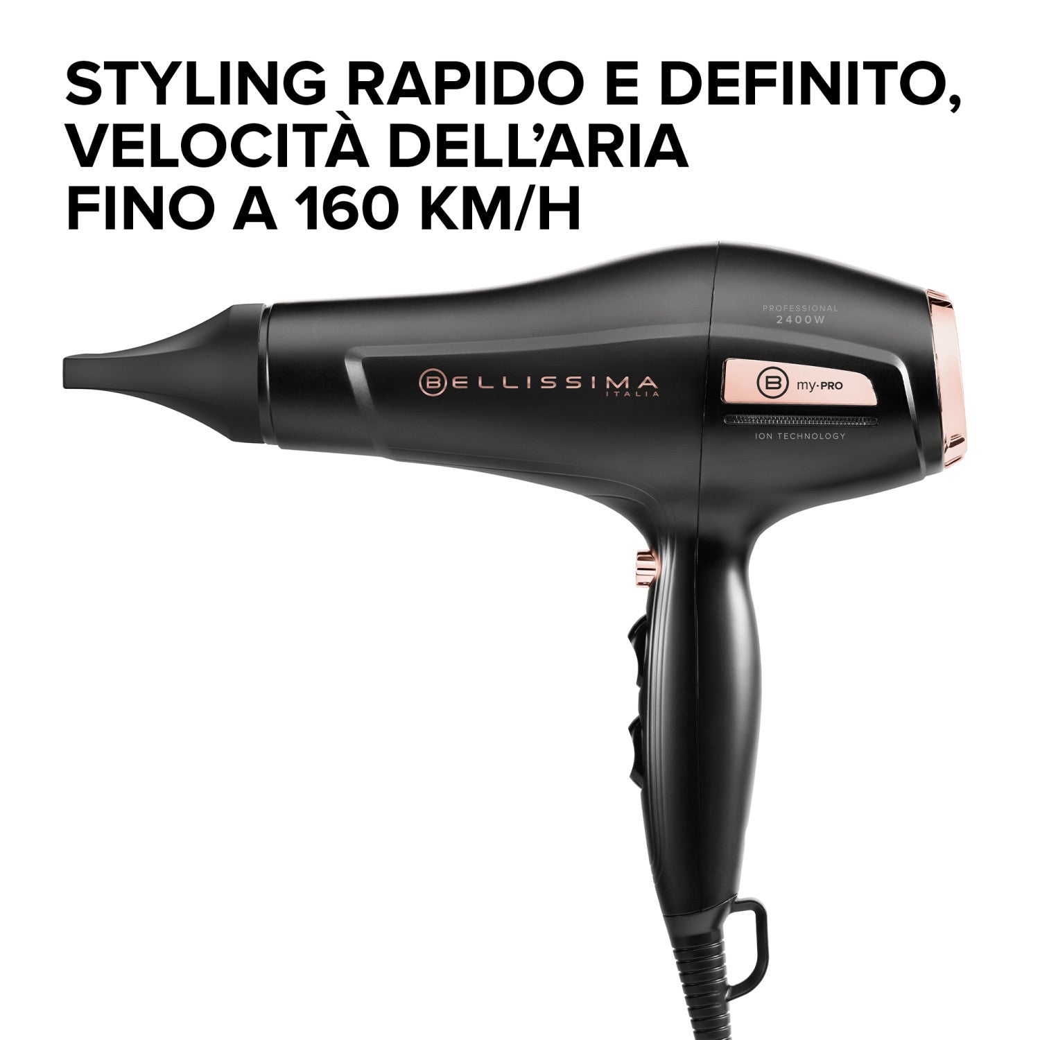 Bellissima Imetec My Pro P3 3400 Asciugacapelli, Motore professionale, Ionizzatore per Capelli morbidi e Idratati, Griglia Rivestita in Ceramica, Potenza 2400 Watt, Diffusore per capelli ricci