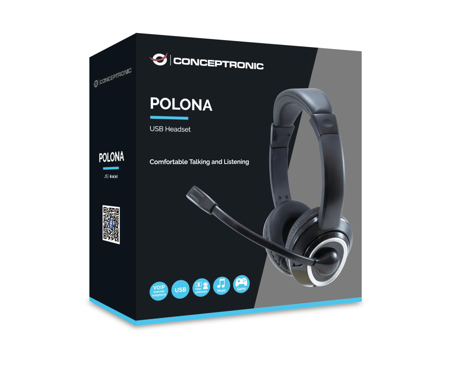 Conceptronic POLONA Cuffie Cablato a Padiglione Musica e Chiamate USB tipo A Nero