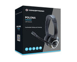 Conceptronic POLONA Cuffie Cablato a Padiglione Musica e Chiamate USB tipo A Nero