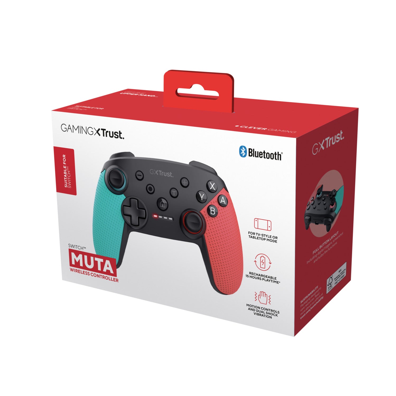 Trust GXT 1246B Muta Nero, Blu, Rosso Bluetooth Gamepad Nintendo Switch, Nintendo Switch Lite
