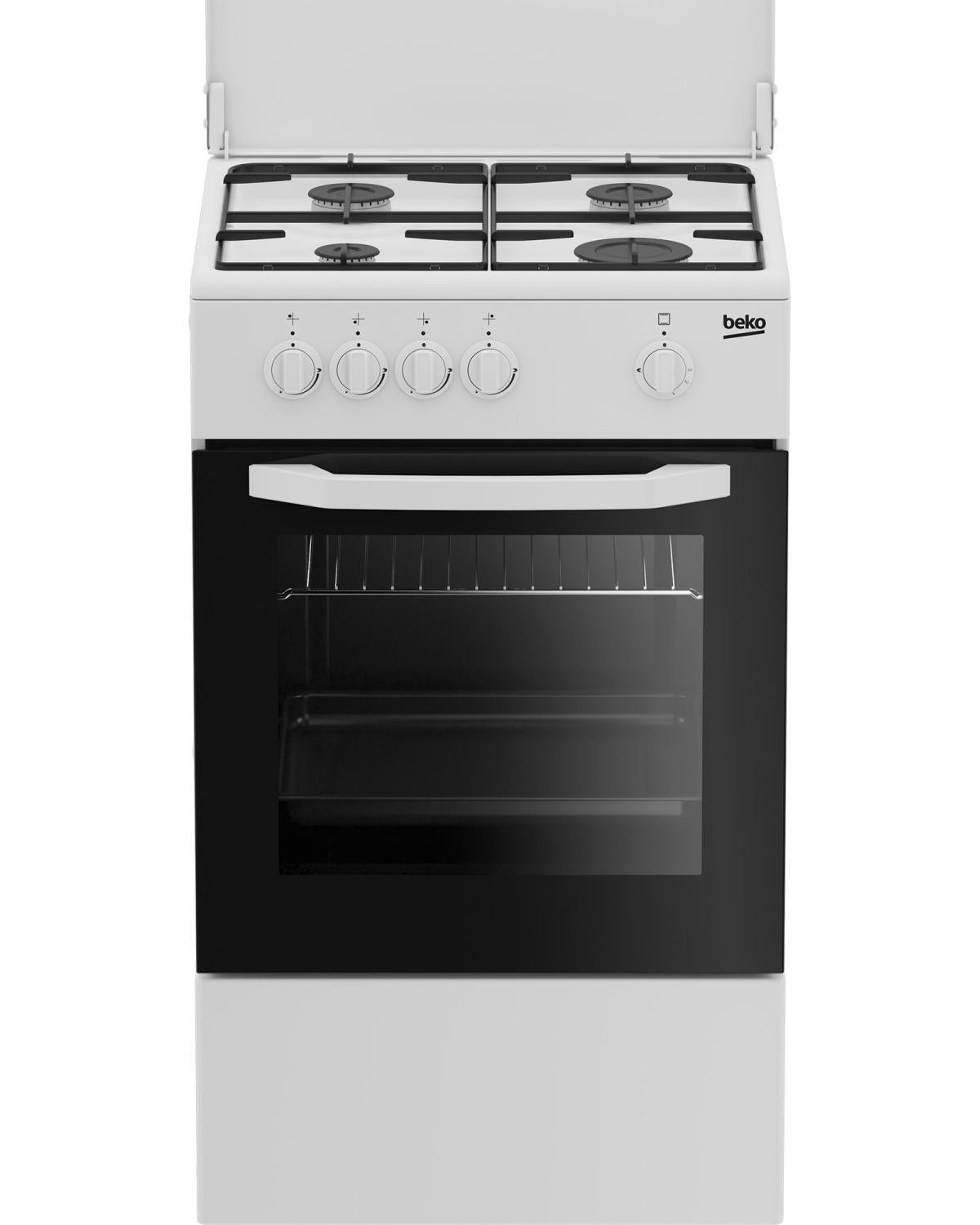 Beko Cucina CSG42009DW, (LxDxA) 50x50x85, Bianca, Forno a gas grill, piano cottura a gas 4 zone, Coperchio in metallo