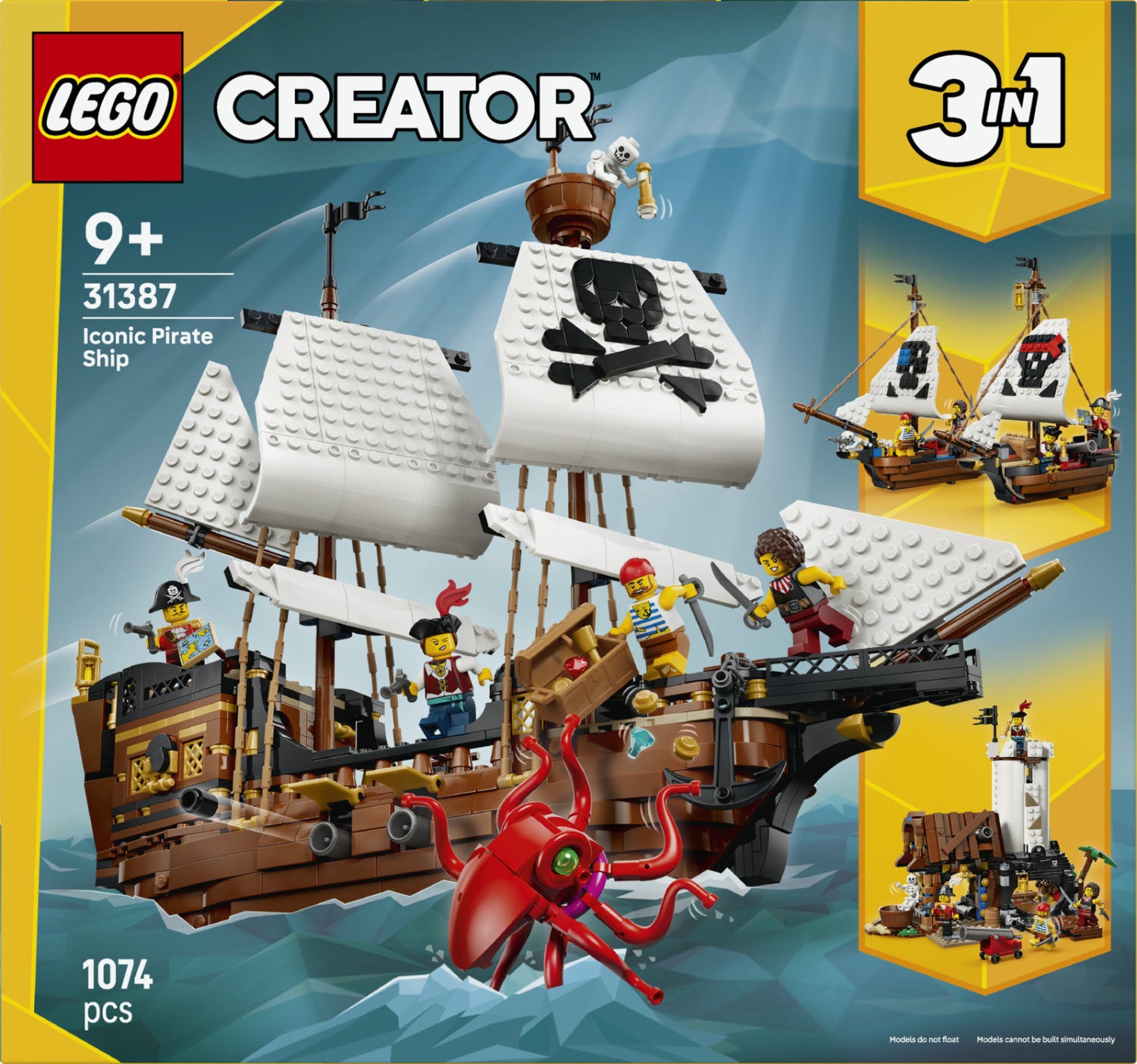 LEGO Creator 3in1 31387 Iconica Nave da Pirata, Giocattolo Trasformabile in Castello o in 2 Barche Gemelle, Regalo Bambini 9