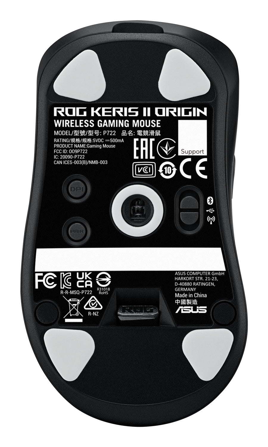 ASUS ROG Keris II Origin BLK mouse Gaming Mano destra RF Wireless Bluetooth USB Type-A Ottico 42000 DPI