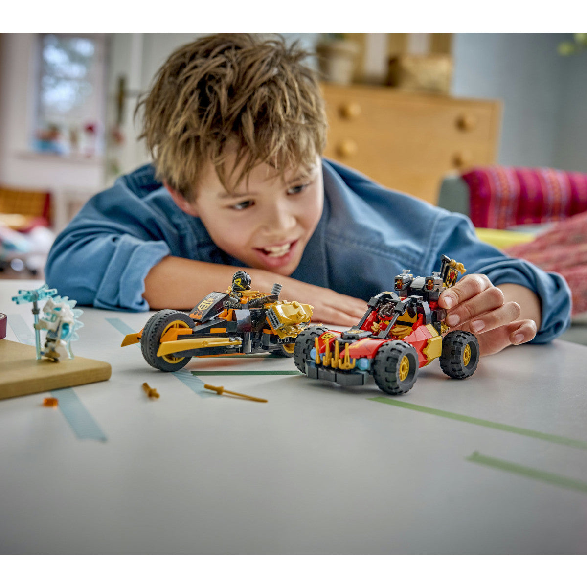 LEGO Ninjago 71864 Veicoli Combinanti di Kai e Cole, con Macchina e Moto Giocattolo e 3 Minifigure, Regalo per Bambini da 7