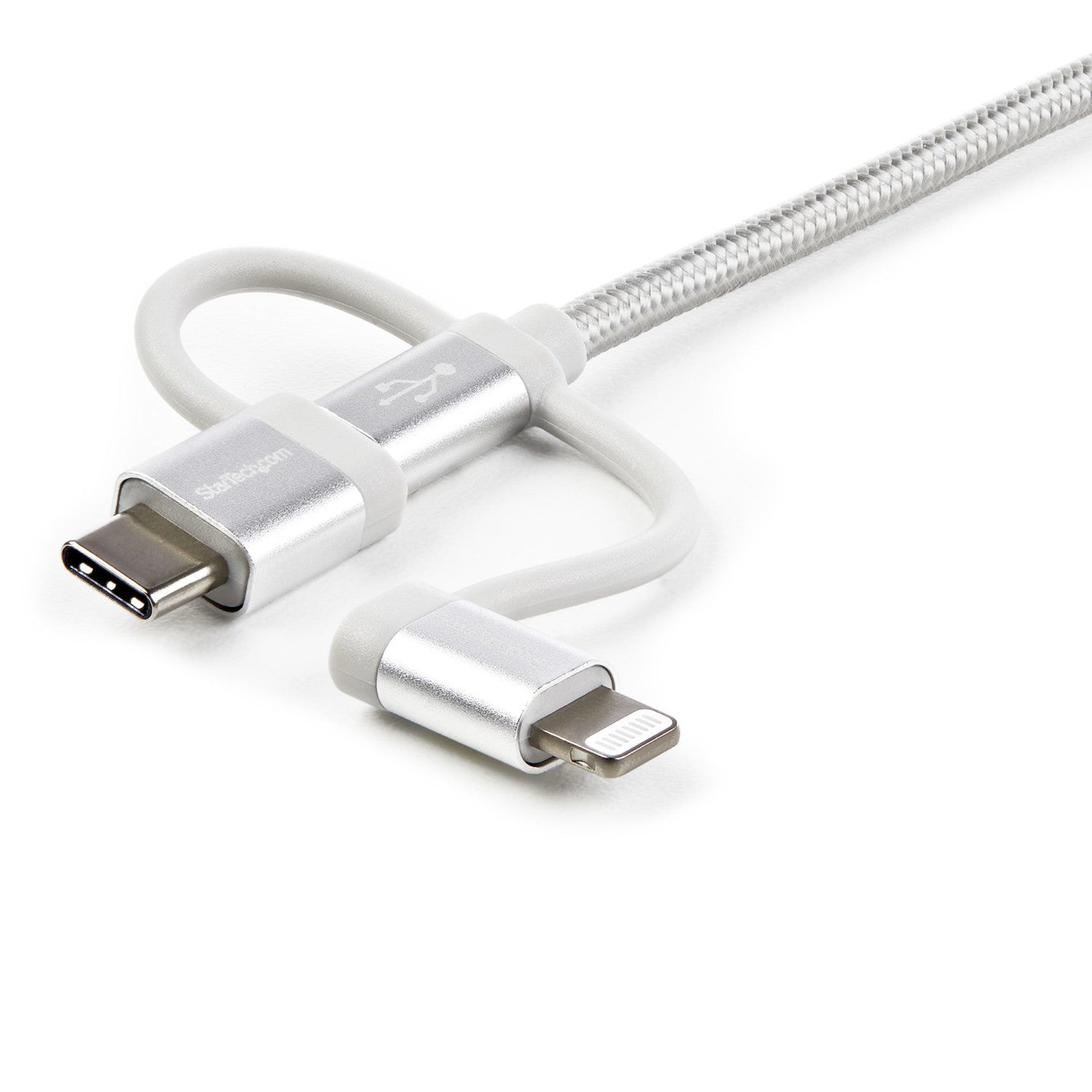 StarTech.com Cavo di ricarica multiplo USB da 1m - Adattatore da USB a Micro-USB o USB-C o Lightning per iPhone / iPad / iPod / Android - Certificato Apple MFi - Caricatore USB 3 in 1 - Intrecciato