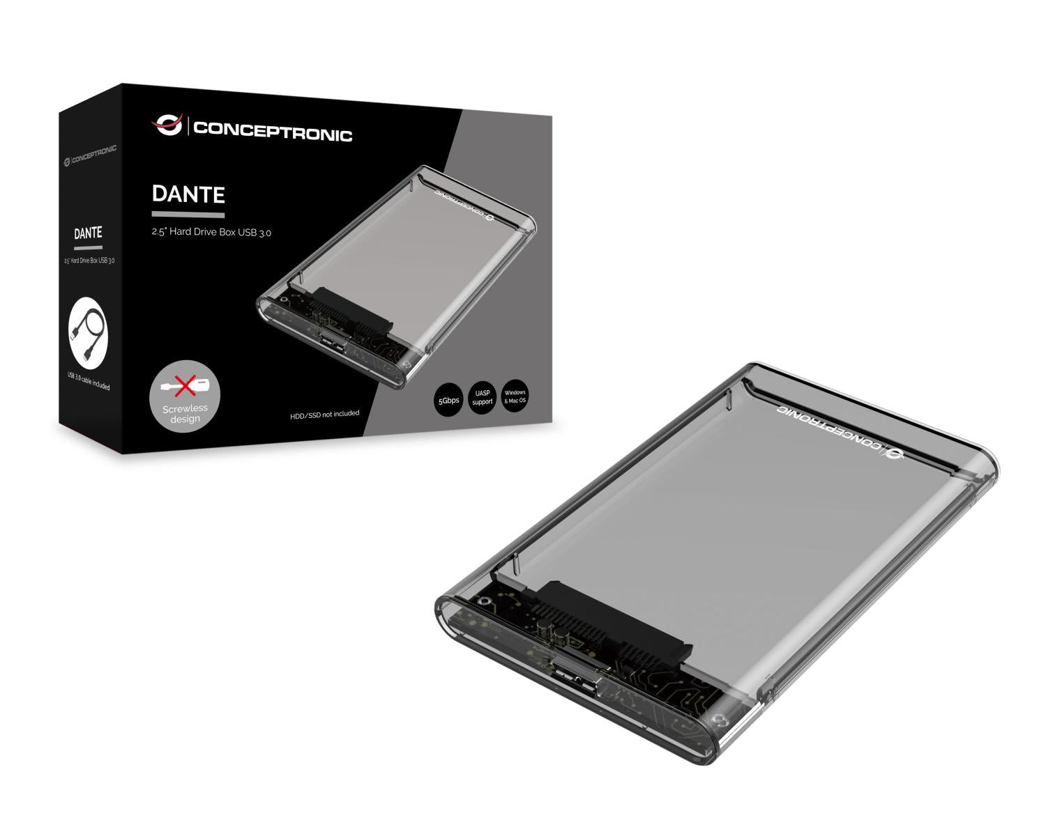 Conceptronic DANTE03T contenitore di unità di archiviazione Box esterno HDD/SSD Trasparente 2.5"