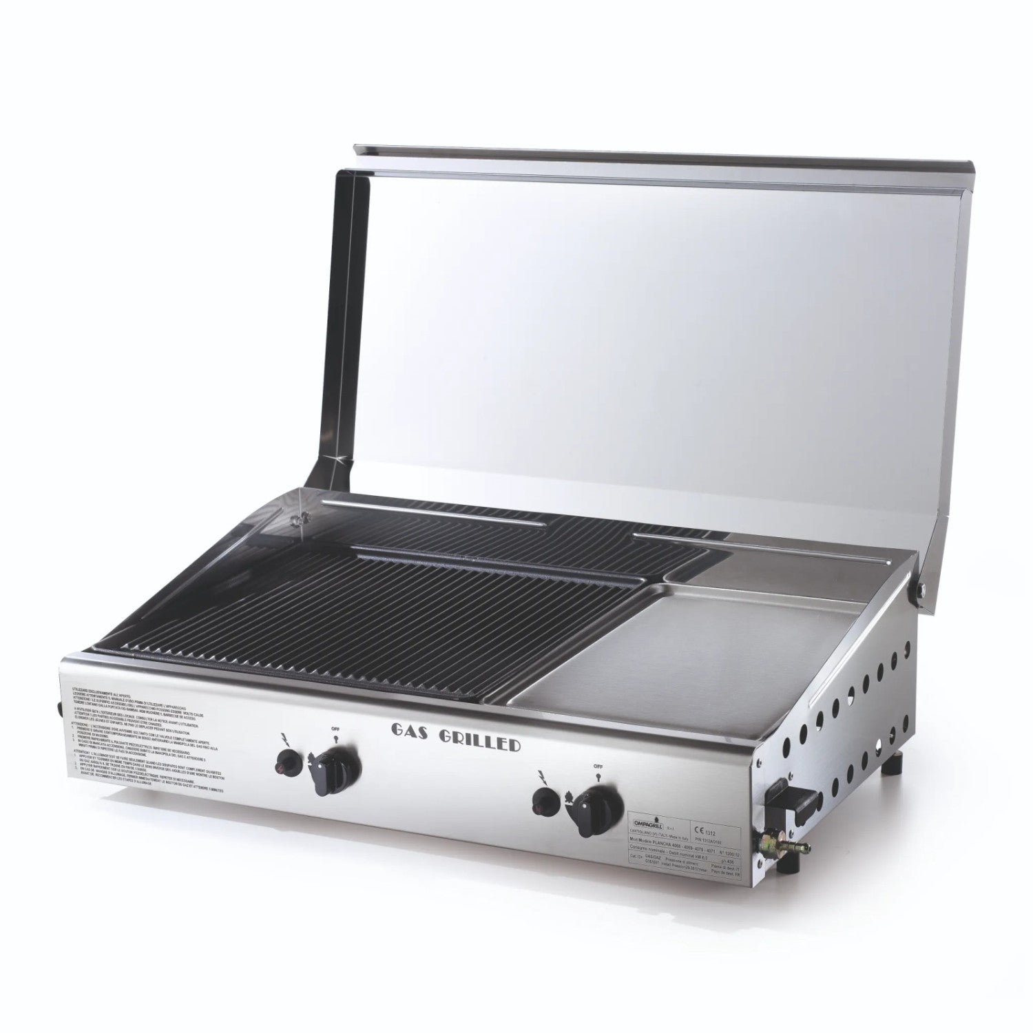 Ompagrill Piastra Di Cottura A Gas Plancha Double 4070/Cover/M Con Doppia Griglia In Ghisa E Acciaio Inox