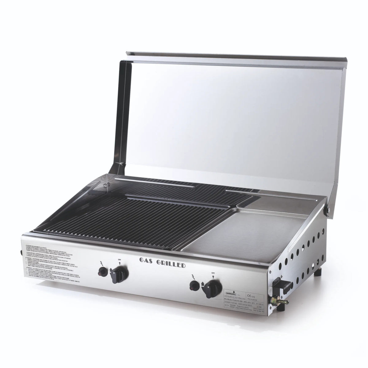 Ompagrill Piastra Di Cottura A Gas Plancha Double 4070/Cover/M Con Doppia Griglia In Ghisa E Acciaio Inox