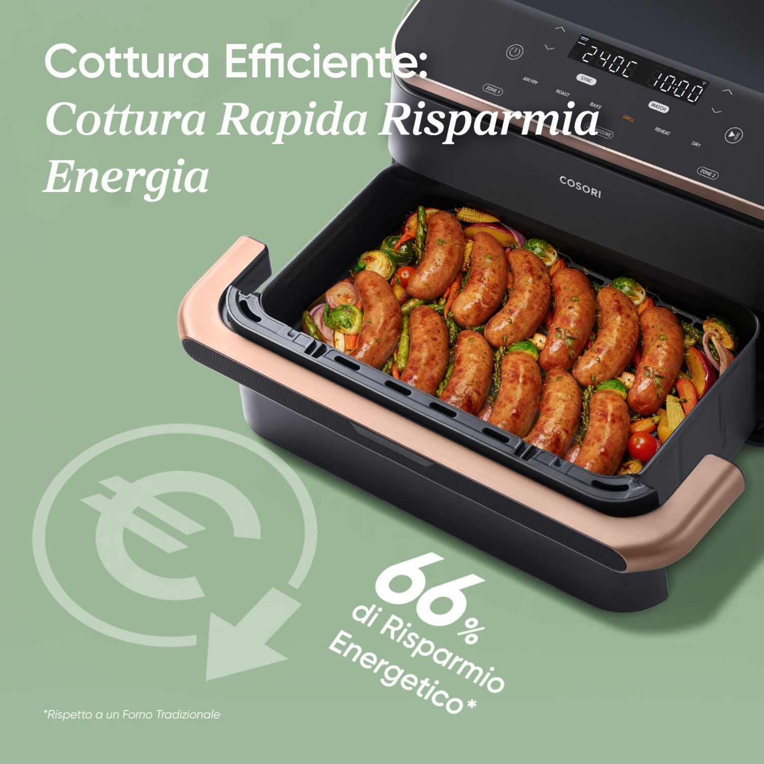 Cosori FRIGGITRICE AD ARIA Dual Blaze Twinfry™ Chef Edition, 2800W, 10 Litri, Funzioni 7 in 1, Doppia Resistenza, Doppio Cestello 5L&5L e Separatore Rimovibile, WiFi, 40-240℃, Grigio scuro