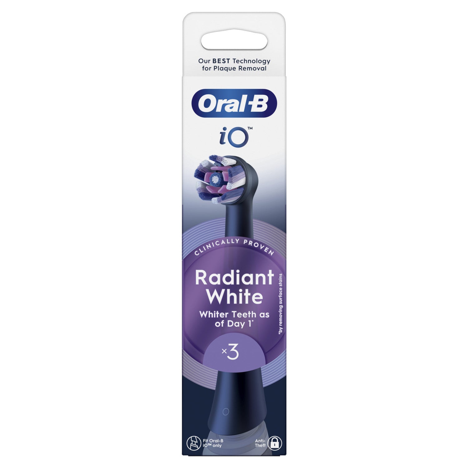 Oral-B Testine di Ricambio iO Series Radiant White Black, testine rotonde di ricambio originali, setole angolate per una rimozione più profonda della placca, con petali lucidanti per lo sbiancamento dei denti, 3