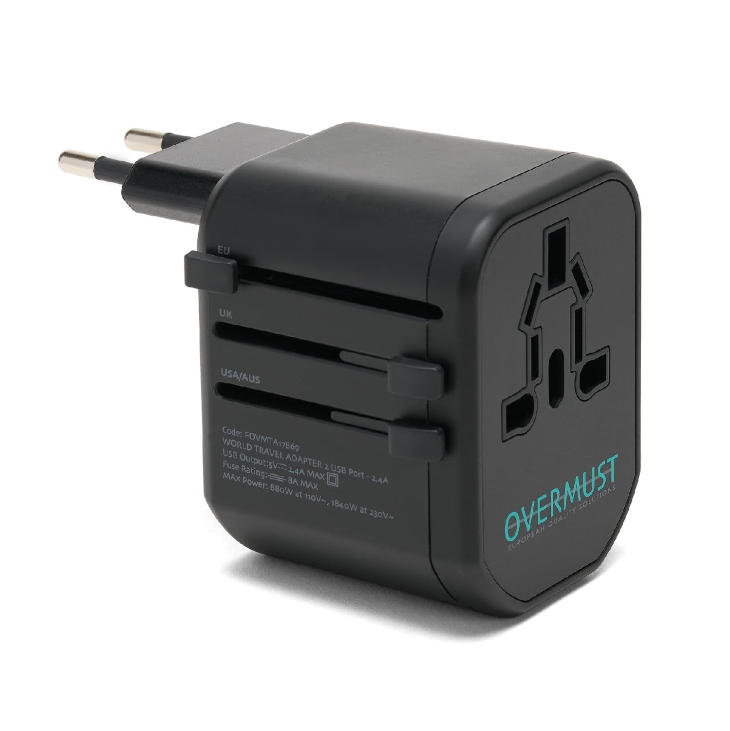 Overmust Adattatore Universale Da Viaggio 2 Porte USB UK/EU/USA/AUS 110-240V Doppio Fusibile 8A