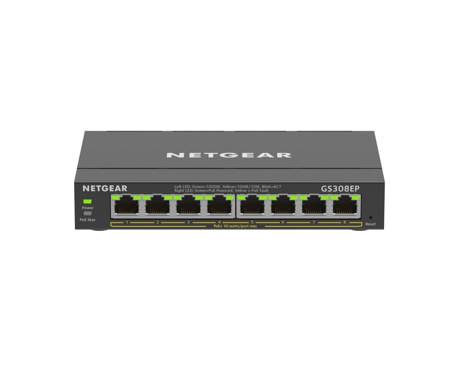 NETGEAR 8-Port Gigabit Ethernet PoE Plus Switch (GS308EP) Gestito L2/L3 Gigabit Ethernet (10/100/1000) Supporto Power over Ethernet (PoE) Nero