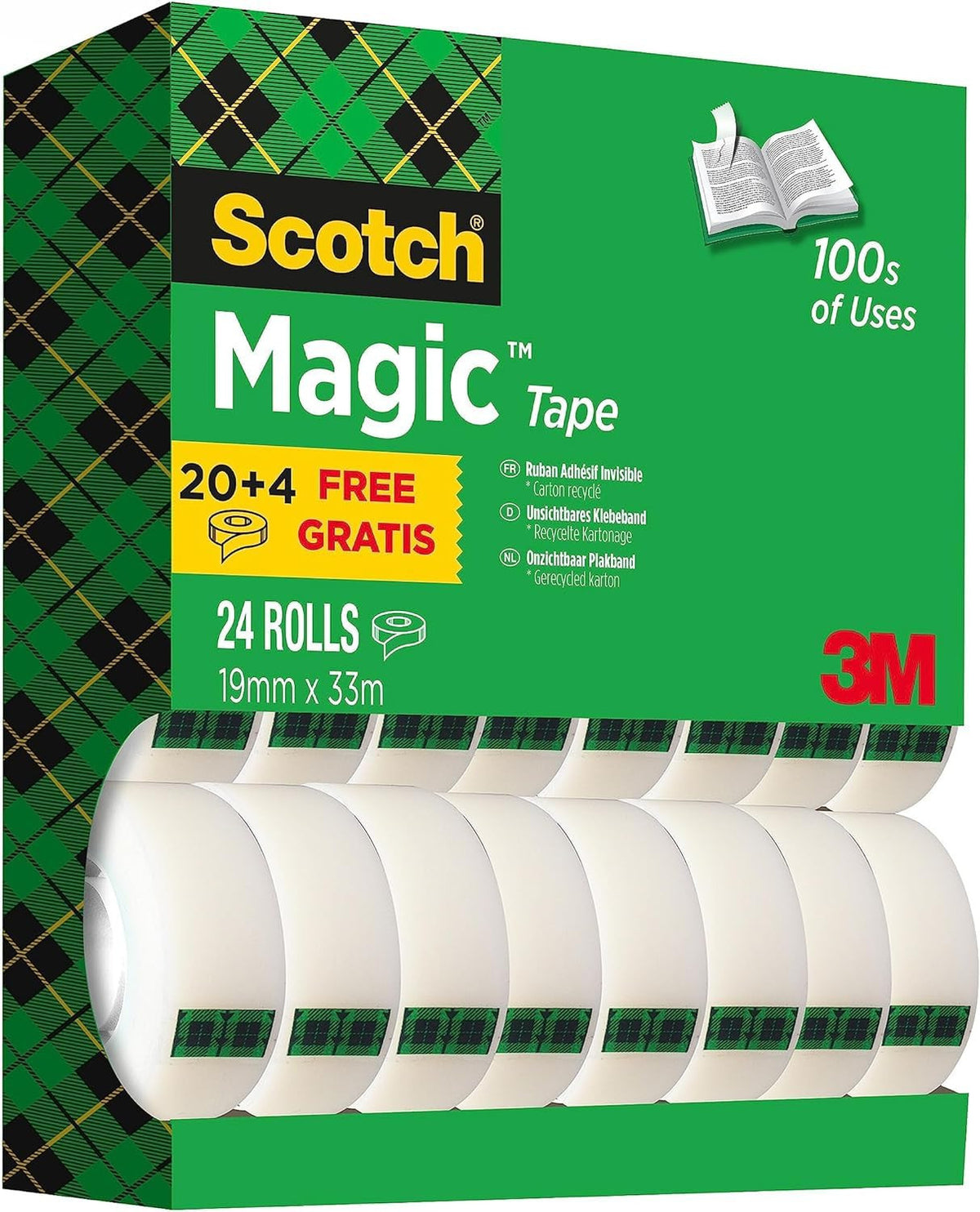 Scotch Magic 810 Nastro Adesivo Trasparente Opaco Scrivibile 19 mm x 33 m - Value Pack 24 Rotoli