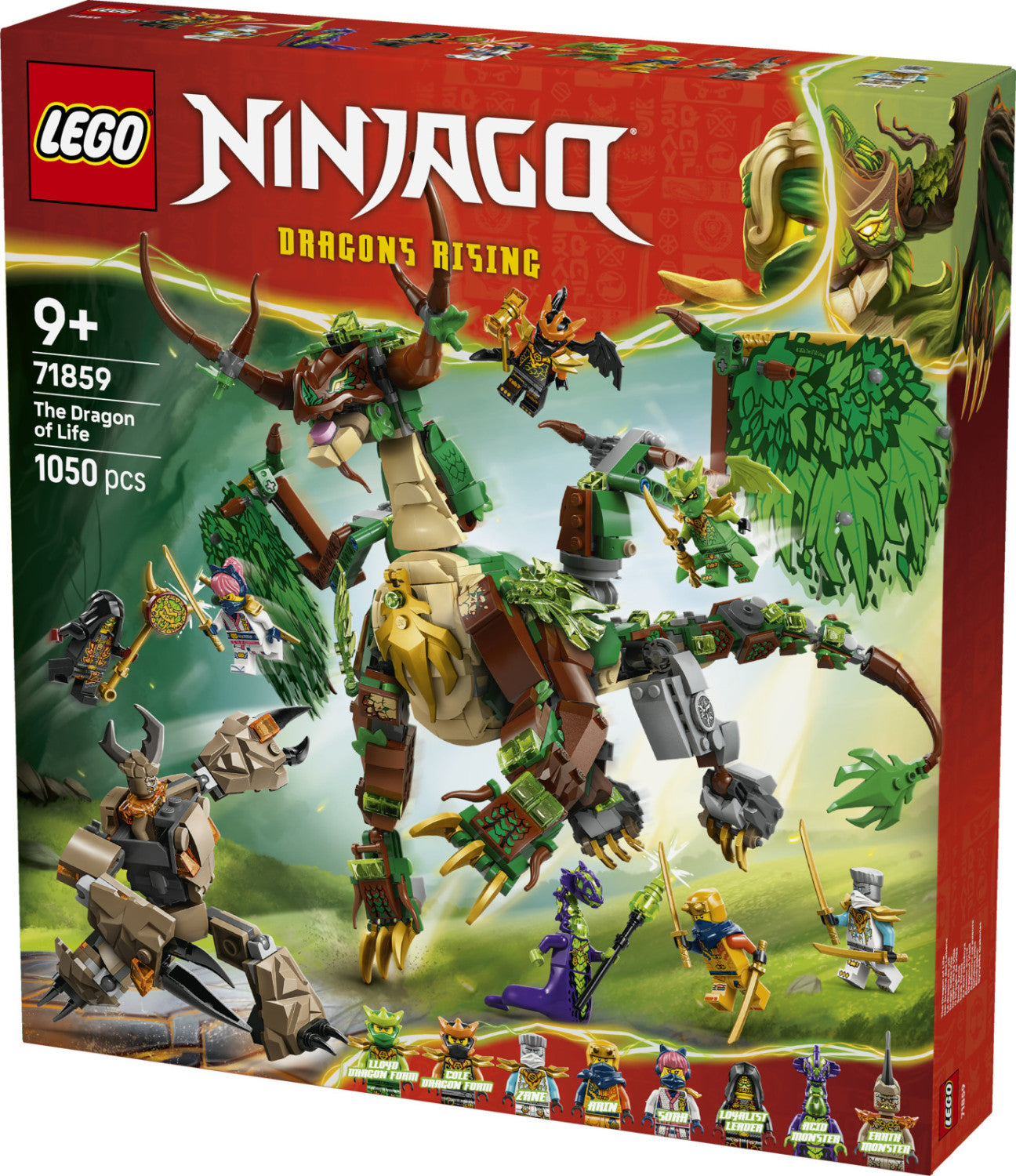 LEGO Ninjago Drago Della Vita 71859 - Action Figure Drago Verde, Mini Mech, 8 Minifigure, 1050 Pezzi, 8 Anni