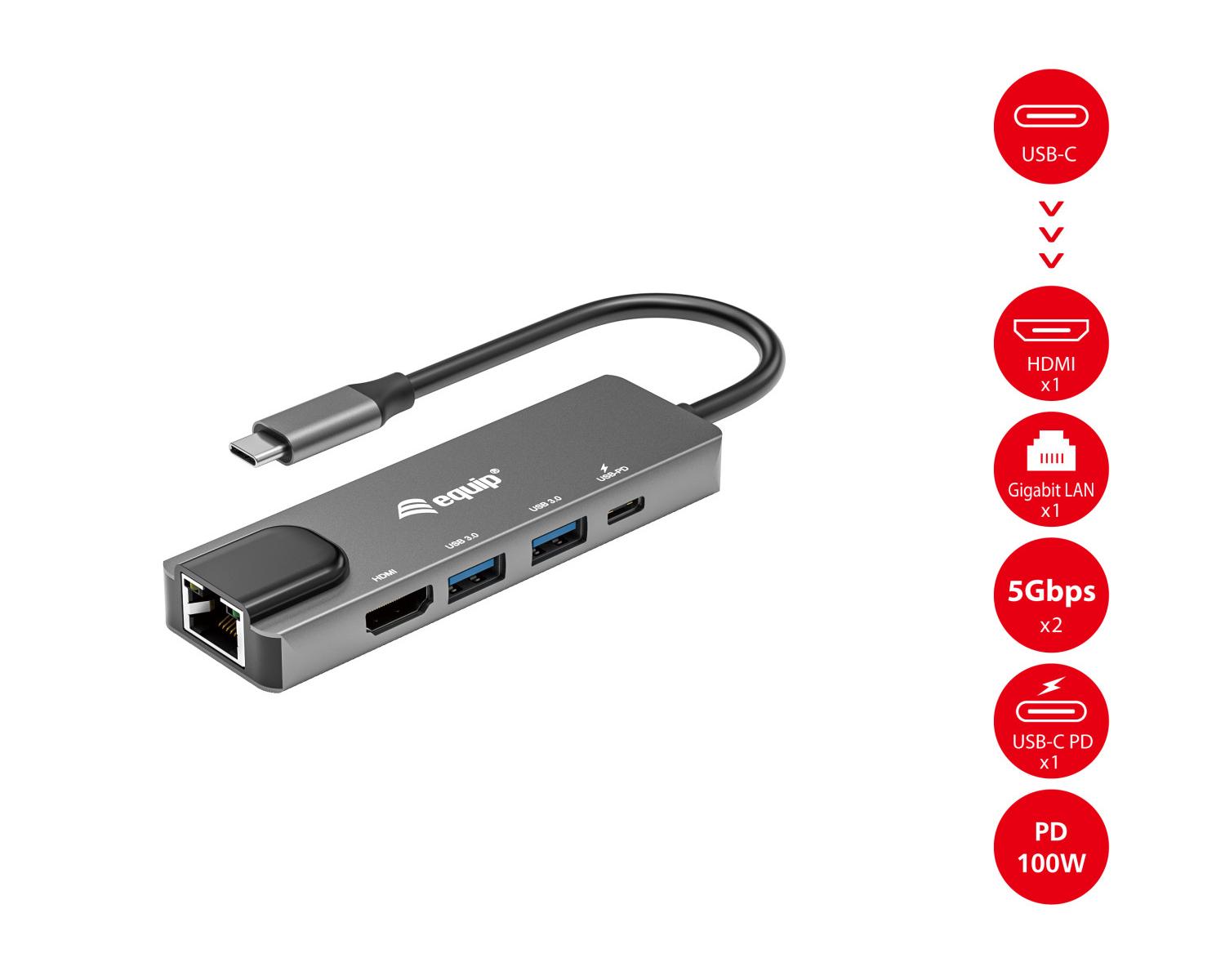 Equip 133489 replicatore di porte e docking station per laptop Cablato USB 3.2 Gen 1 (3.1 Gen 1) Type-C Grigio
