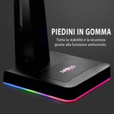 Spyco Supporto Cuffie Gaming Keeper HS-131 LED RGB 6 Modalità 2 Porte USB 2.0 Base Antiscivolo Plug-and-Play Nero