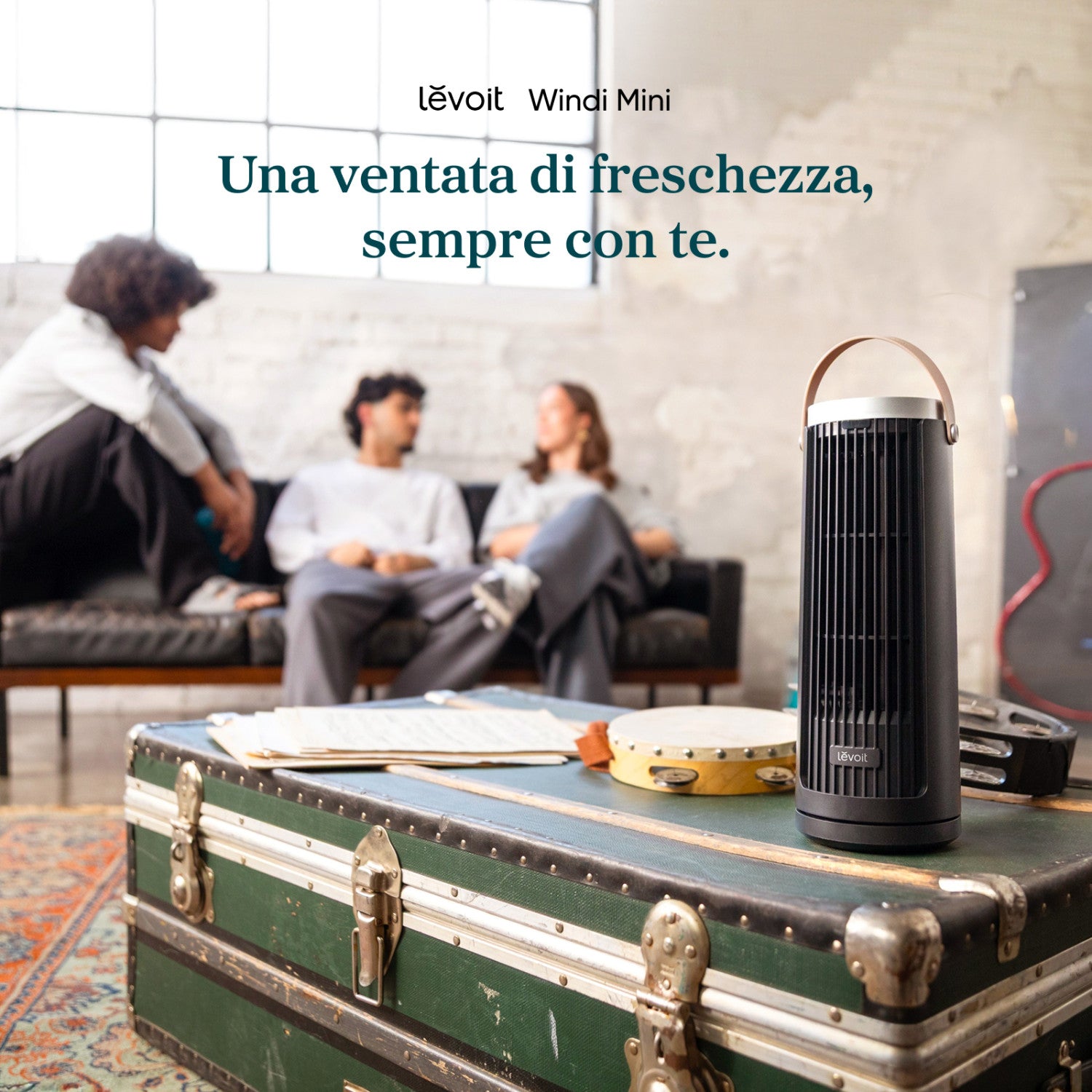 Levoit Windi Mini Ventilatore a torre, 7,0 m/s, 5 velocità, timer da 1 a 12 ore, oscillazione di 90°, portatile, ideale per l’uso sulla scrivania