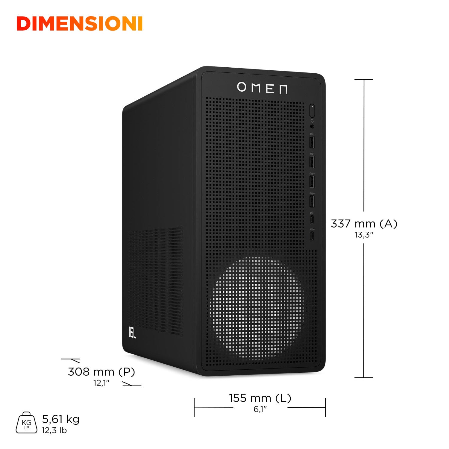 HP OMEN 16L Gaming Desktop PC TG03-0056nl PC AMD Ryzen 7 8700F 16 GB DDR5-SDRAM 512 GB SSD Windows 11 Home Tower AI PC Nero