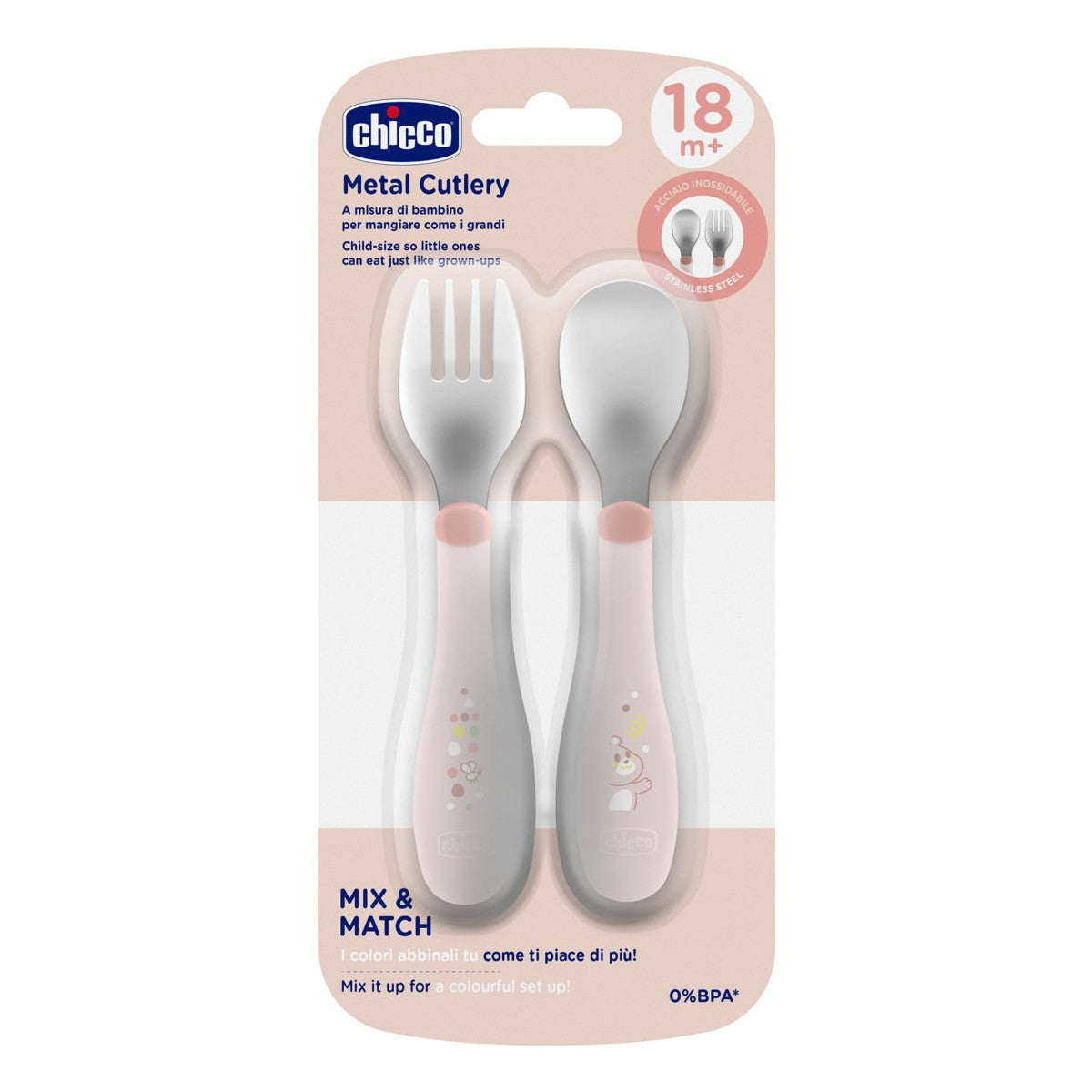 Chicco 00016102150000 posata per bambino Set di posate per bambini Rosa Acciaio inox