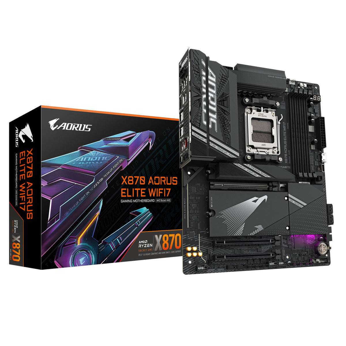 GIGABYTE Scheda madre X870 A ELITE WIFI7 Supporta CPU AMD Ryzen 9000 VRM a 16 2 2 fasi fino a 8000MHz DDR5 OC 4xPCIe 5.0 4xM.2 WiFi 7 LAN 2.5GbE USB 3.2 Gen 2x2