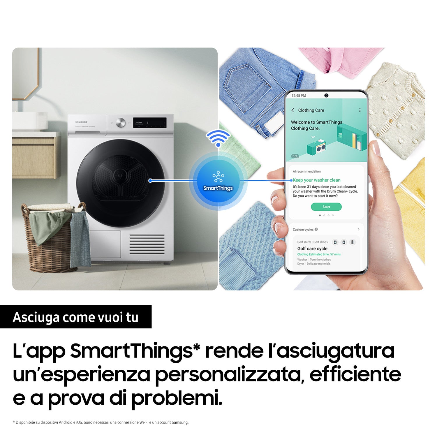 Asciugatrice Samsung BESPOKE AI DV90BB7445GE QuickDry Libera Installazione 9Kg Classe A Bianco