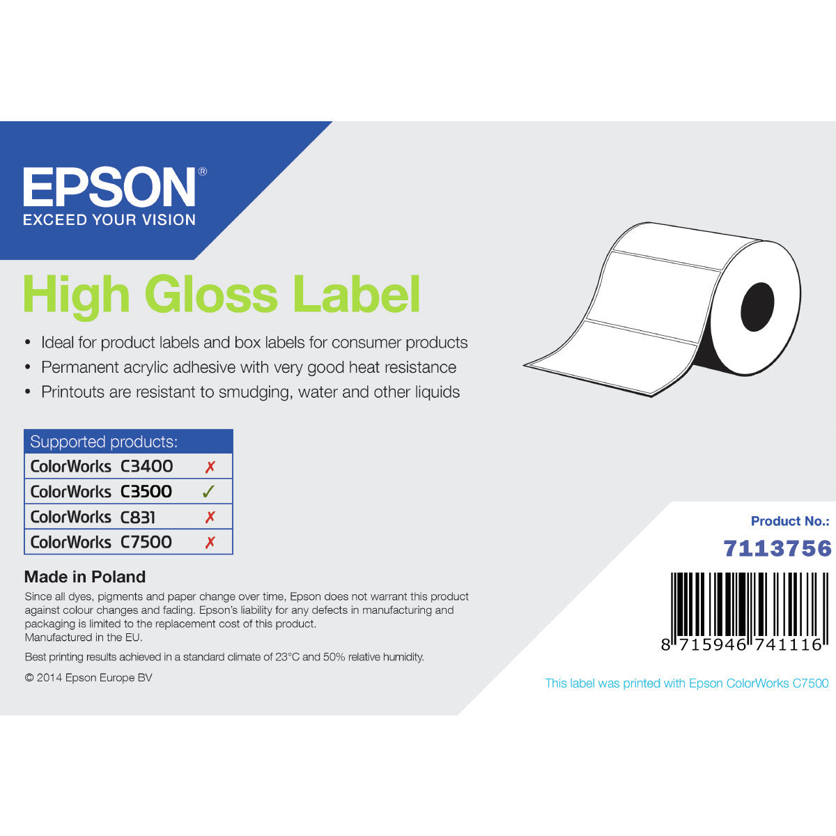 Epson High Gloss Label Etichetta per stampante autoadesiva