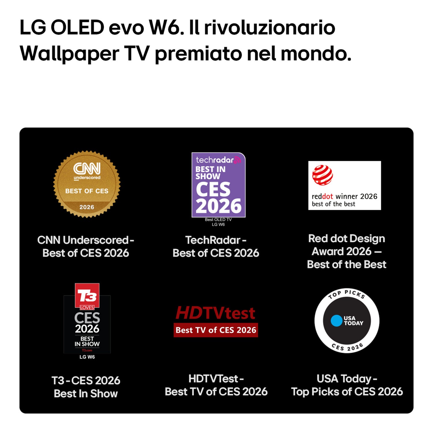 LG OLED evo AI Wallpaper TV 83 pollici W6 OLED83W69LA, 4K, spessore 9,9mm, True Wireless, Staffe filo muro SMART TV 2026