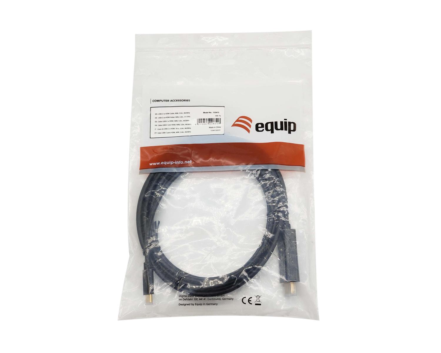 Equip 133413 cavo e adattatore video 3 m USB tipo-C HDMI tipo A (Standard) Nero