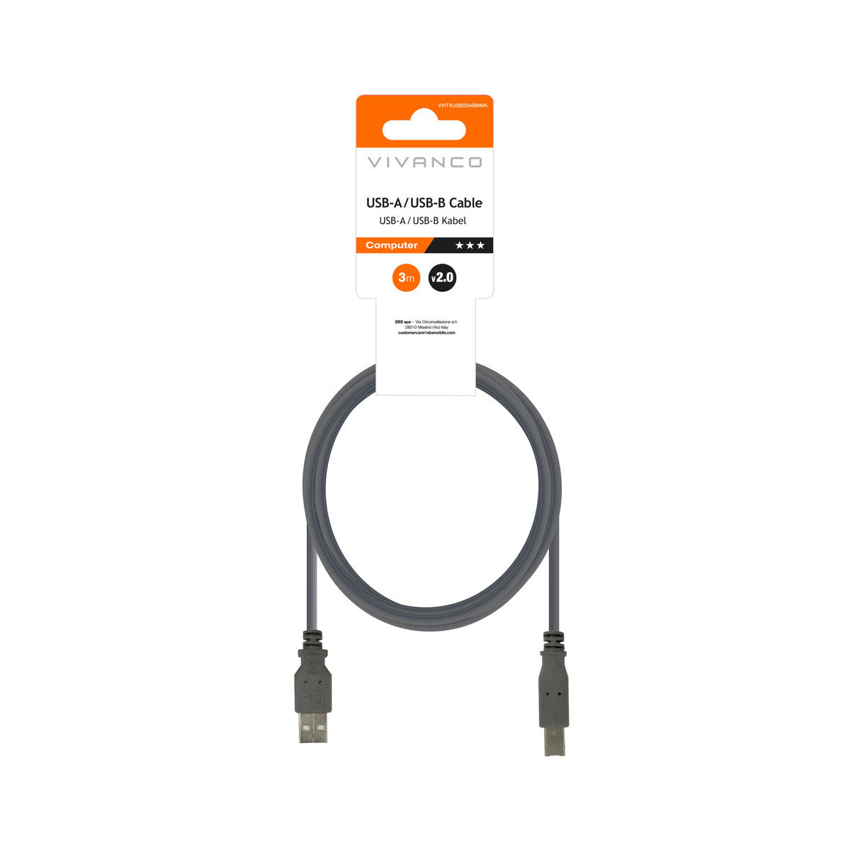 Vivanco VVITXUSB20ABMMK cavo USB USB 2.0 3 m USB A USB B Grigio