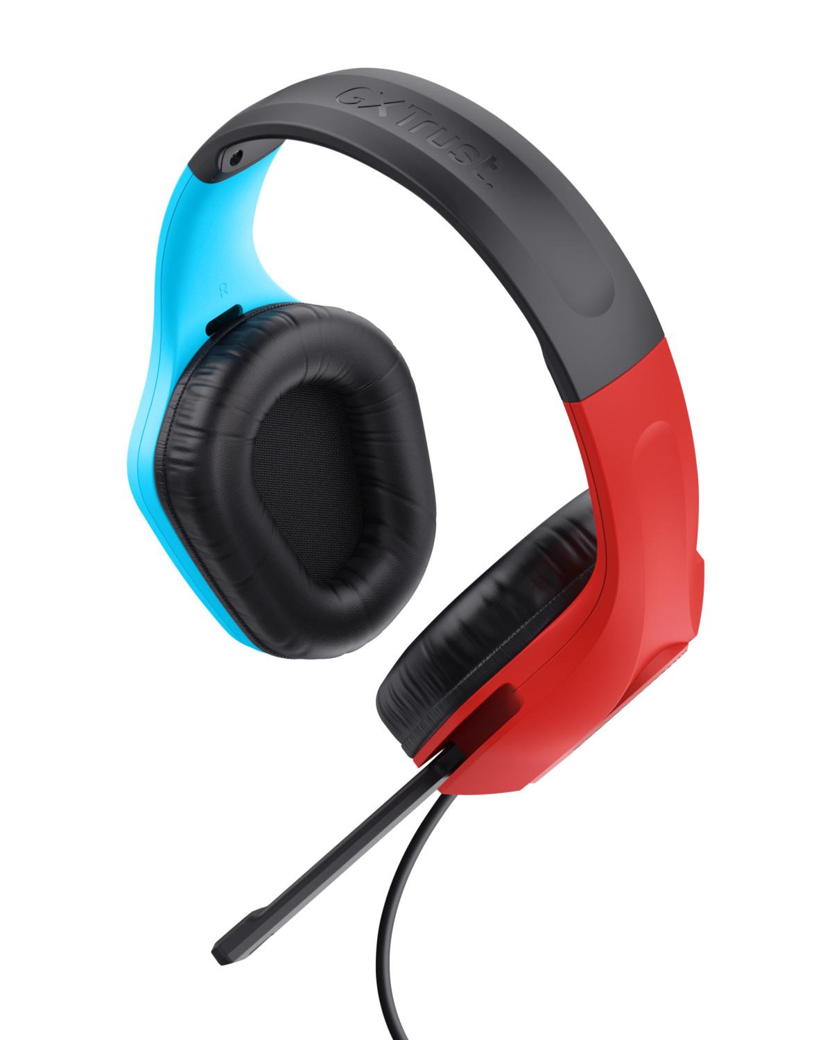 Trust GXT 416S Zirox Cuffie Cablato a Padiglione Gaming Nero Ciano Rosso