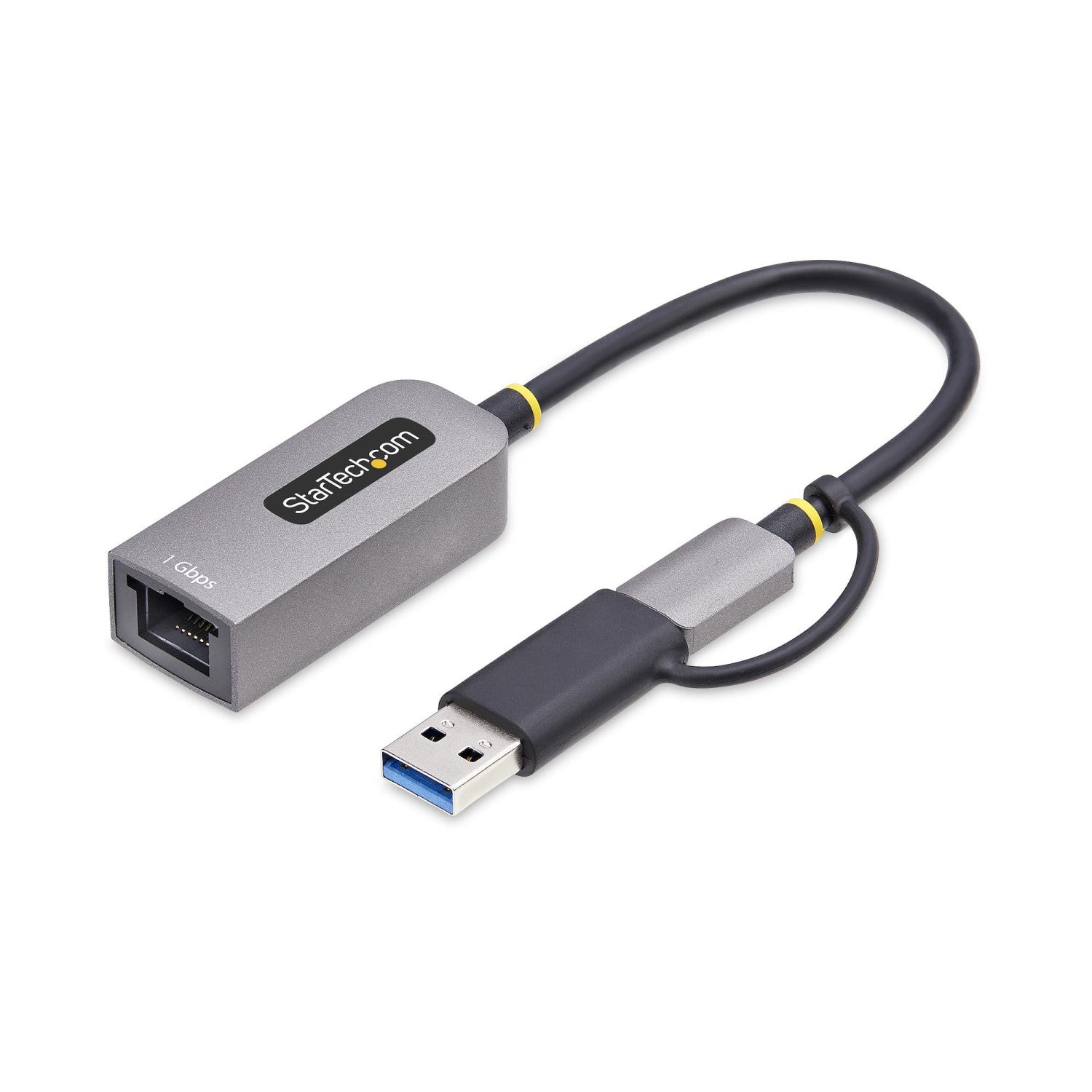 StarTech.com Adattatore da USB-C a Ethernet con dongle USB-A, 10/100/1000Mbps, adattatore di rete da USB 3.0 a Gigabit Ethernet, cavo collegato 6in/15cm, adattatore USB GbE