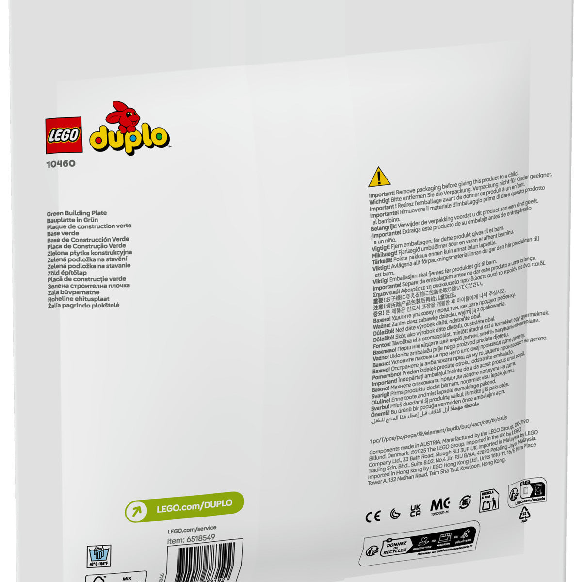 LEGO DUPLO Piastra Base Verde 10460 16x16 Bottoncini Giocattolo Costruzioni