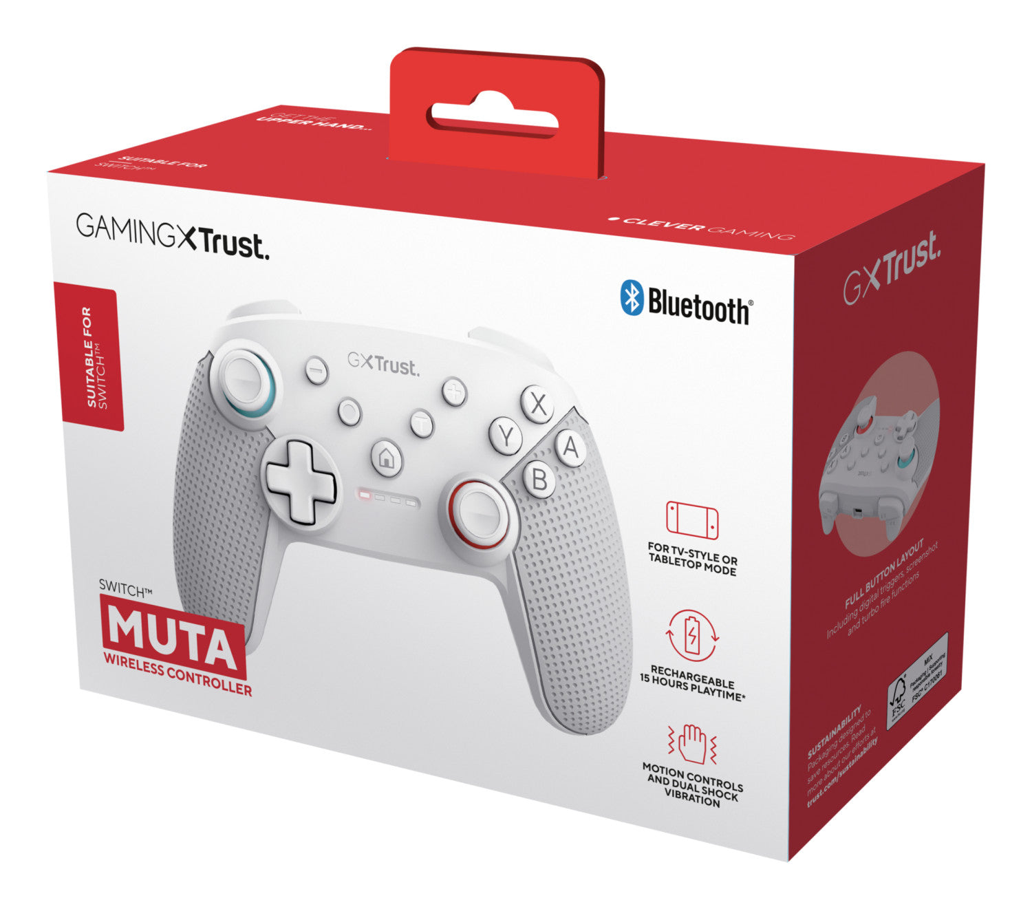 Trust GXT 1246W MUTA Bluetooth Gamepad Nintendo Switch Nintendo Switch Lite Bianco
