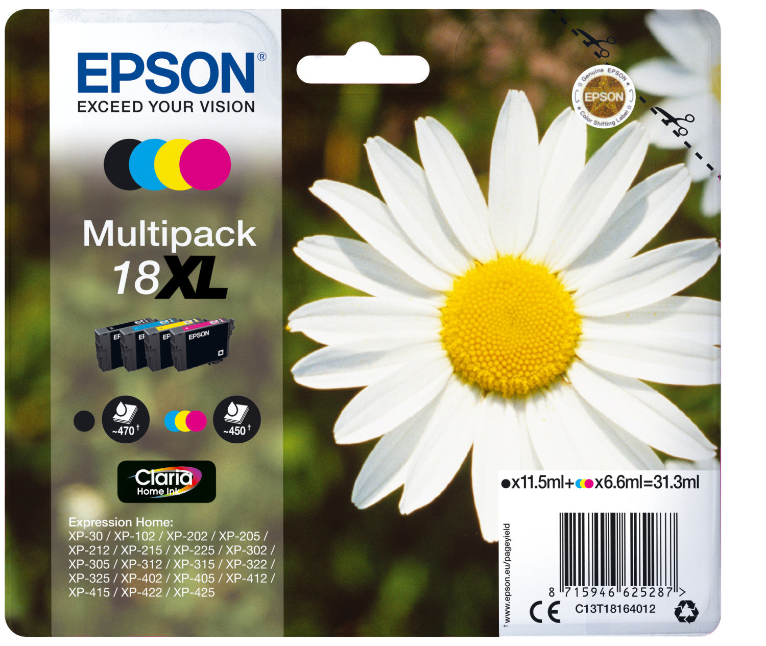 Epson T18164022 Daisy Multipack Margherita 4 Colori Cartuccia Inchiostro Claria Home 18XL