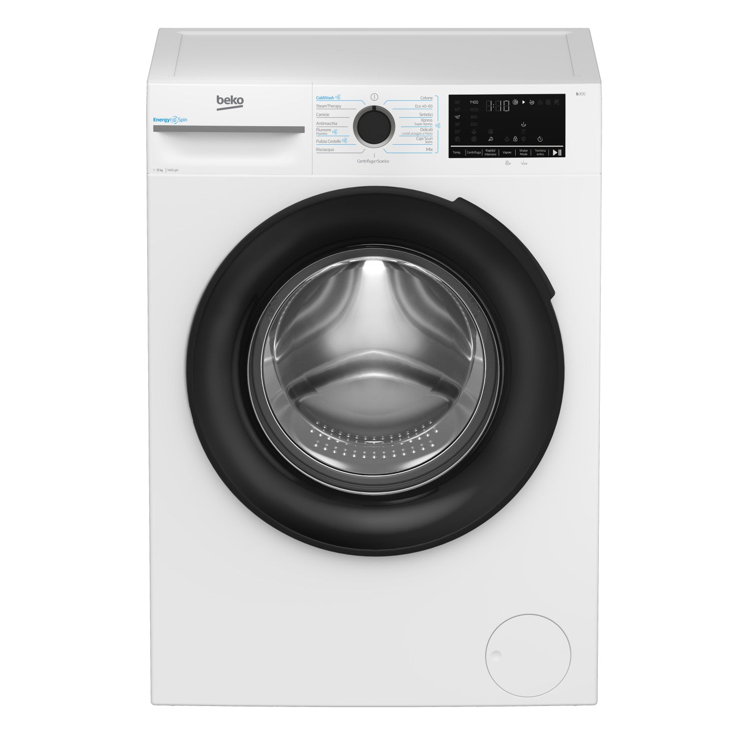 Beko b300 BMWT31241A: Lavatrice 12kg, Classe A, 1400giri, linea estetica NX, motore ProSmart Inverter, Display Touch, oblò nero, tecnologia EnergySpin , tecnologia a vapore SteamCure