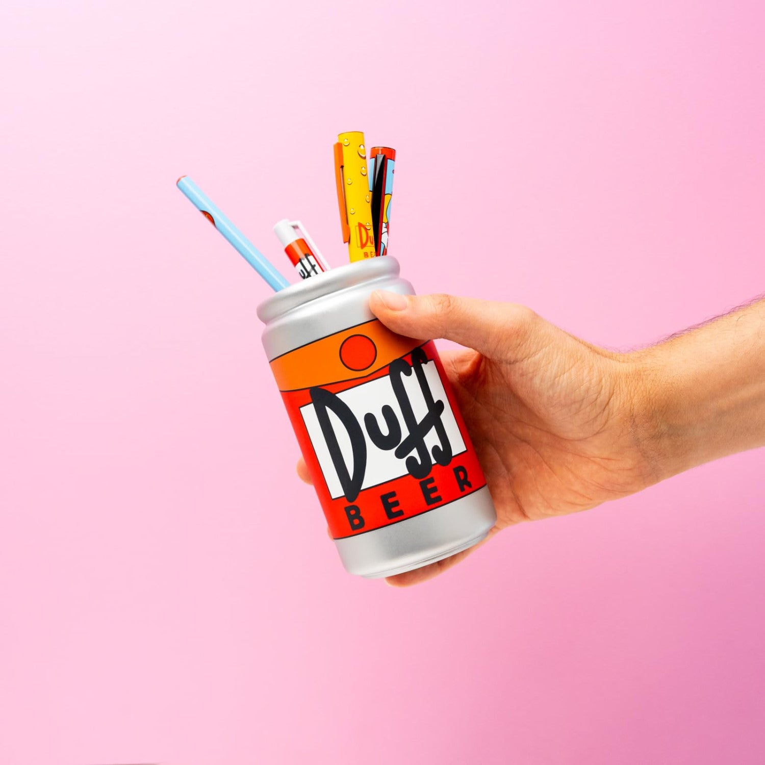 Grupo Erik Portapenne 3D The Simpsons Duff Beer in Resina con Set Cancelleria - 2 Penne, Matita, Gomma e Temperino