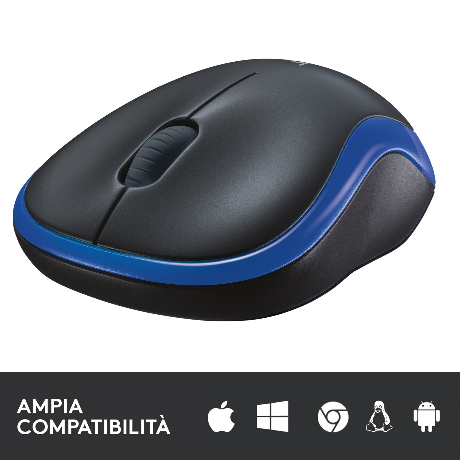 Mouse Logitech M185 Wireless 2,4 GHz con Mini Ricevitore USB 1000 DPI Ambidestro Nero Blu