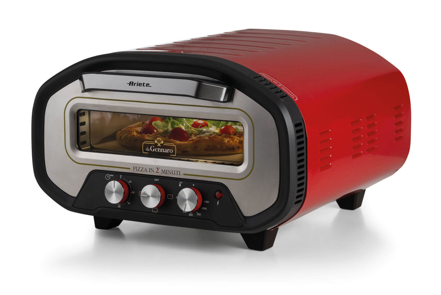 Ariete 3901 Da Gennaro, Forno per pizza, 2200W, Temperatura 430 C, 2 minuti di cottura, Pietra refrattaria, Rosso