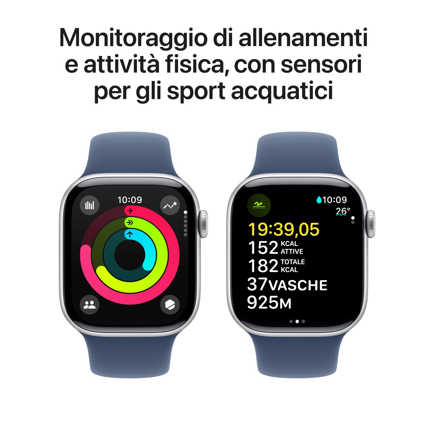 Apple Watch Series 10 GPS Cellular 42mm Cassa in Alluminio Color Argento con Denim Sport Band S M