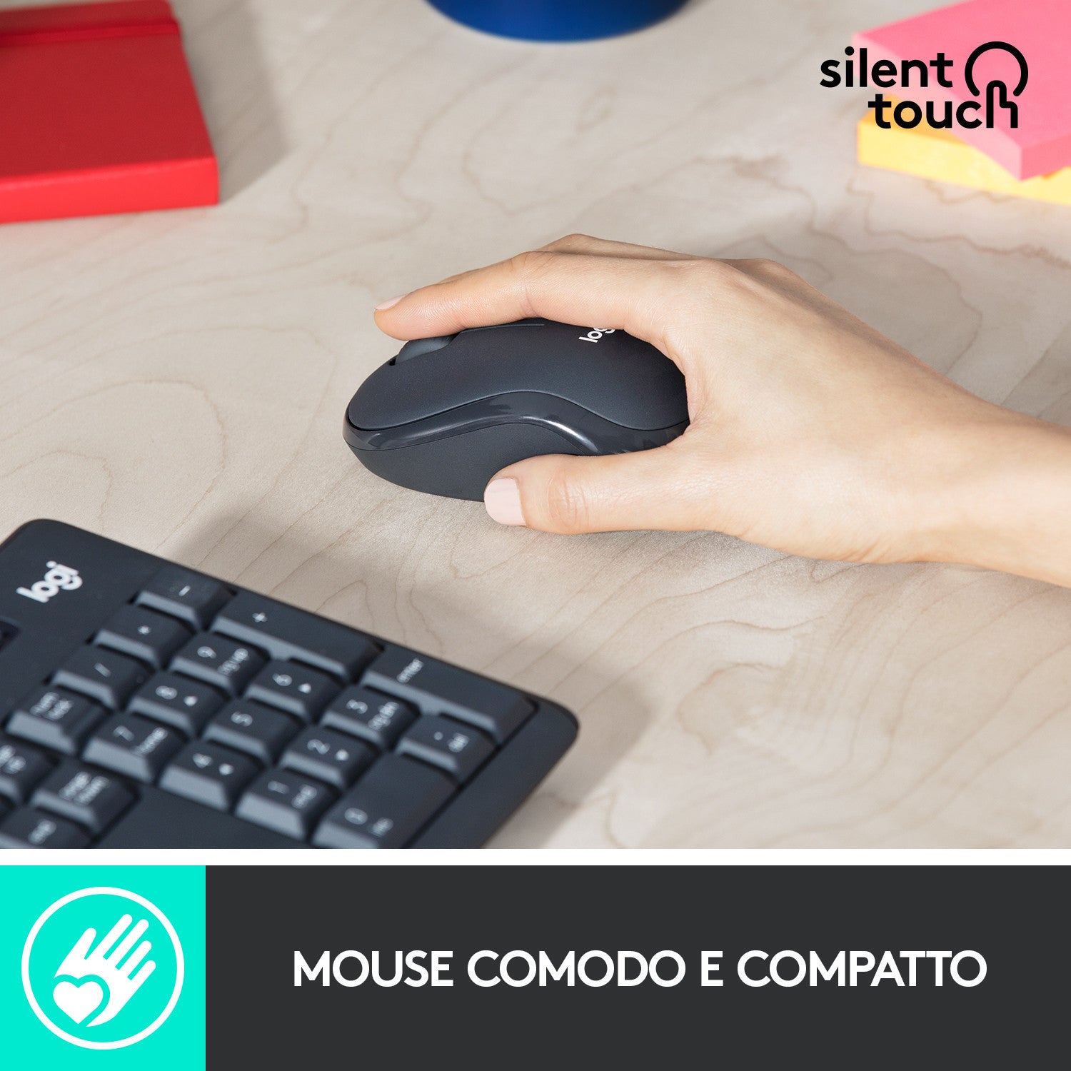Logitech MK295 Kit Mouse e Tastiera Wireless Tecnologia SilentTouch, Tastierino Numerico, Tasti Scelta Rapida, Tracciamento Ottico Avanzato, Ricevitore USB Nano, Senza Lag, Meno 90 di Rumore