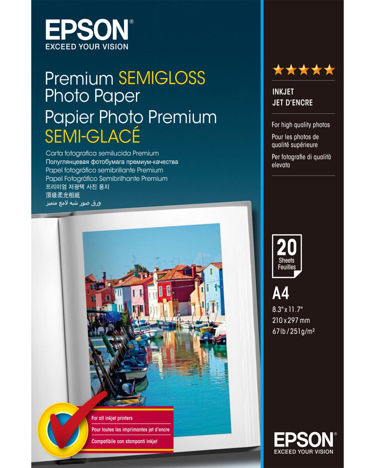 Epson Premium, DIN A4, 251g/m² carta fotografica Bianco Semi lucida