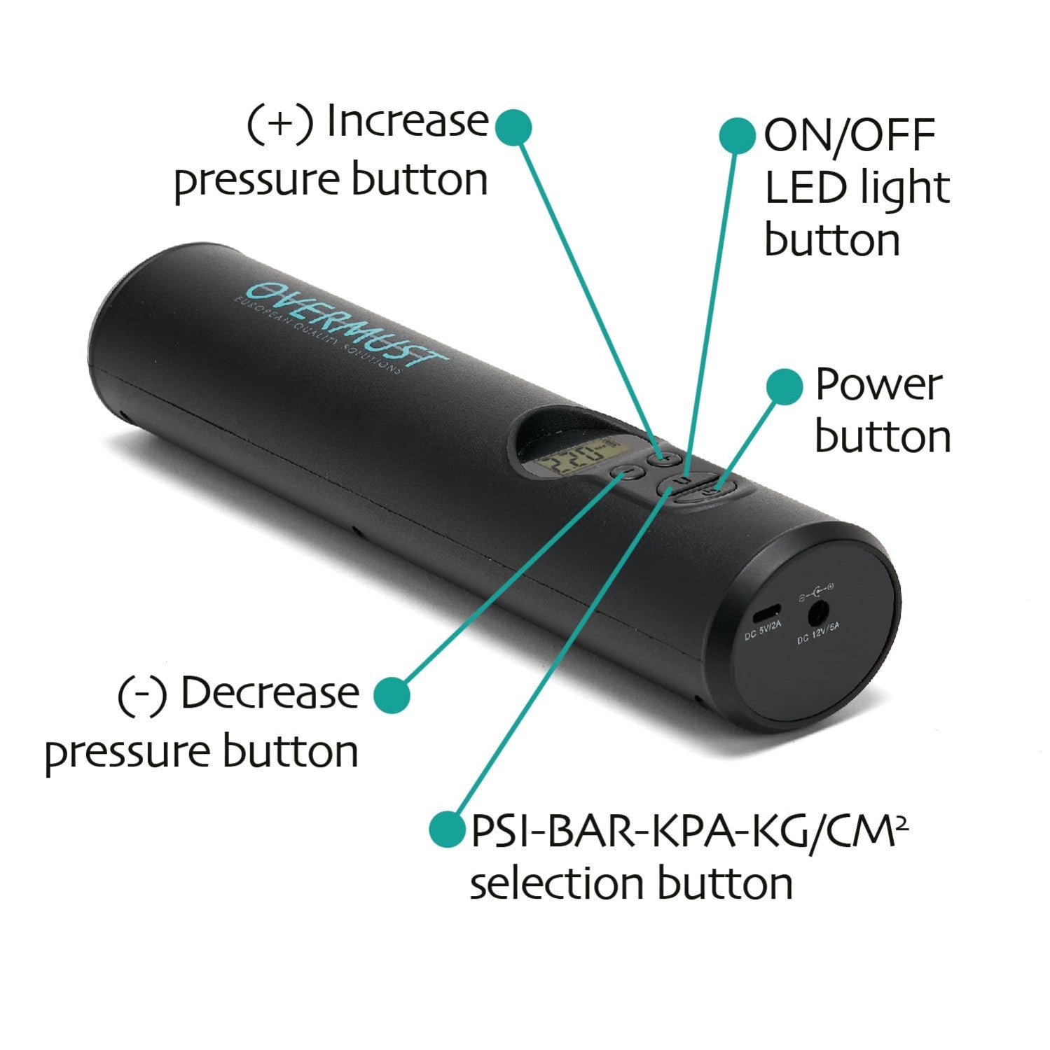 Overmust Compressore Portatile Auto 150PSI Con Display LCD E Luce LED 80 Lumens