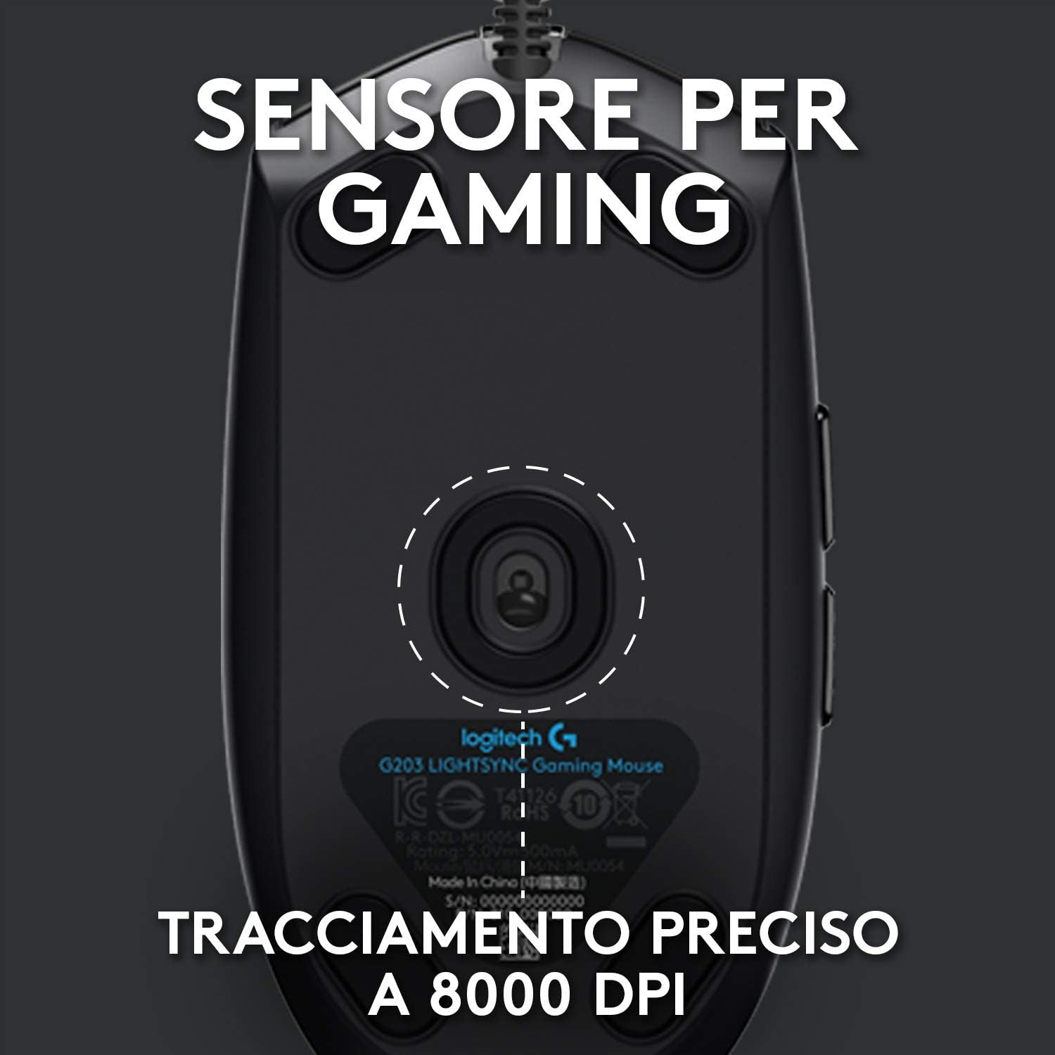 Logitech G G203 Lightsync Mouse USB Tipo A 8000 DPI Nero