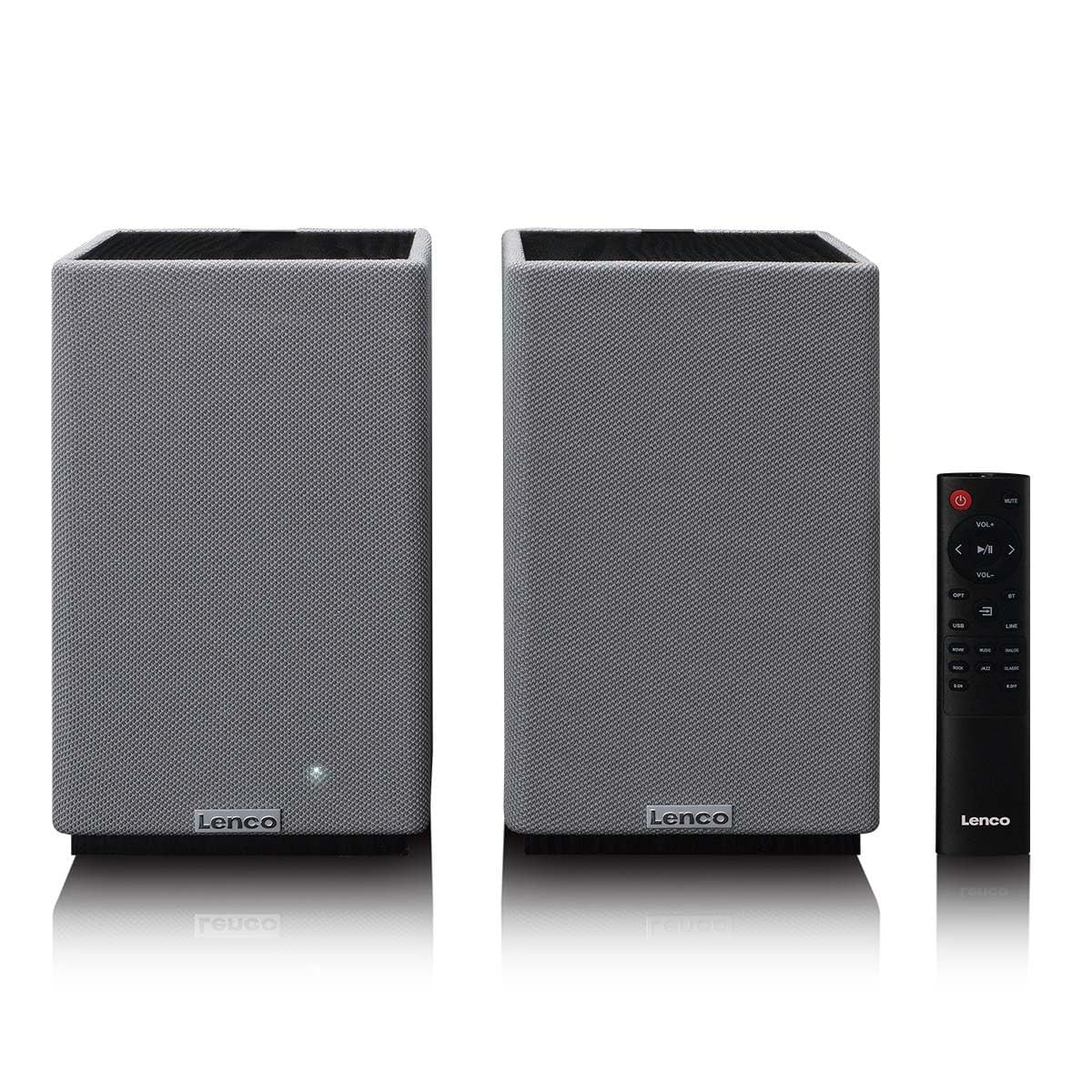 Lenco SPB-240BKGY Coppia Altoparlanti Stereo Hi-Fi Bluetooth 5.3 - 2x40W RMS - Amplificatore Classe D - DSP - RCA - Ottico - USB - Telecomando - Grigio/Nero