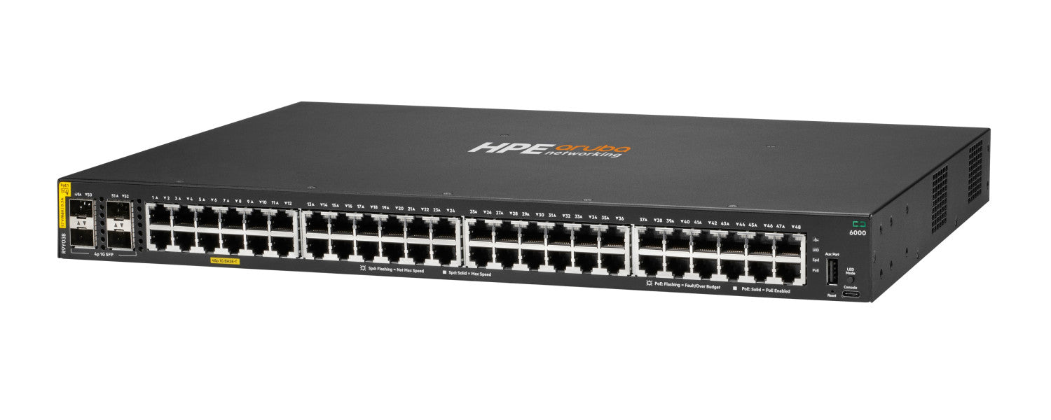 HPE Aruba Networking CX 6000 48p 10M/100M/1G Class4 PoE 4p SFP 1G 740W Switch