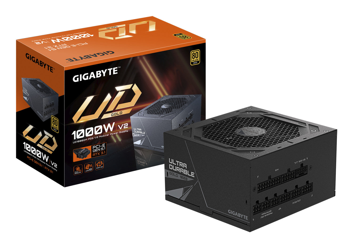 GIGABYTE UD1000GM PG5 V2 Alimentatore PCIe Gen 5.1, 80 PLUS Gold, Design completamente modulare, Ventola da 120 mm, Compatibile con ATX 3.1, Spina EU